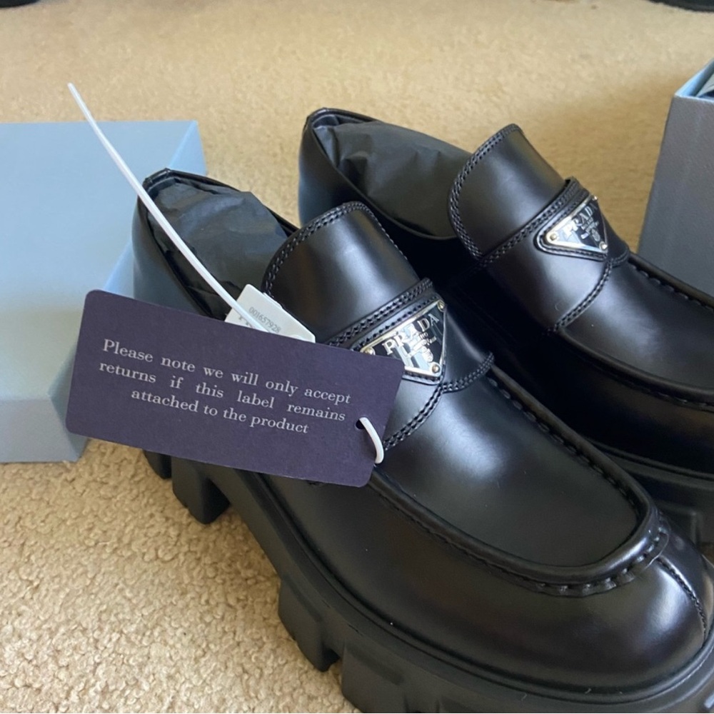 Prada Black Chunky Leather Loafers - Picture 4 of 11